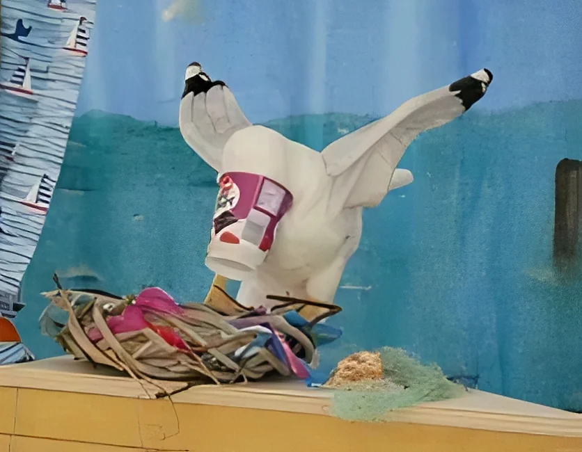 Möwe mit Plastikbecher aus dem Stück „Charly und Jule am Meer“